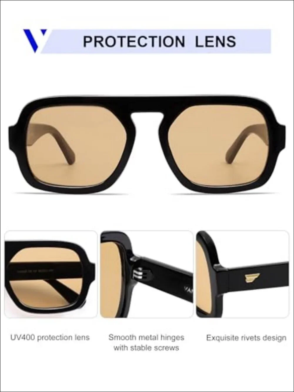 Retro Square Aviator Sunglasses UV400 Oversized Full Frame